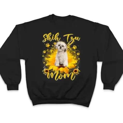 Womens Sunflower Shih Tzu Mom Dog Lover Mother's Day T Shirt