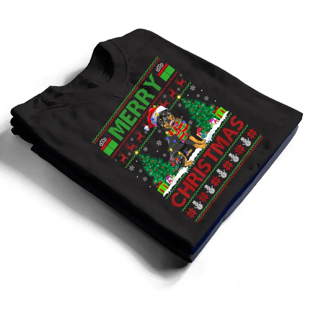 Xmas-Tree-Lights-Ugly-Santa-Rottweiler-Dog-Christmas-T-Shirt-1 Xmas Tree Lights Ugly Santa Rottweiler Dog Christmas T Shirt