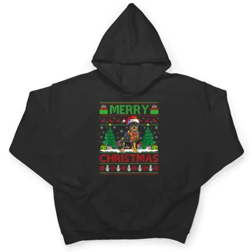Xmas Tree Lights Ugly Santa Rottweiler Dog Christmas T Shirt