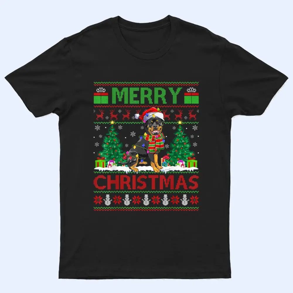 Xmas Tree Lights Ugly Santa Rottweiler Dog Christmas T Shirt Xmas Tree Lights Ugly Santa Rottweiler Dog Christmas T Shirt