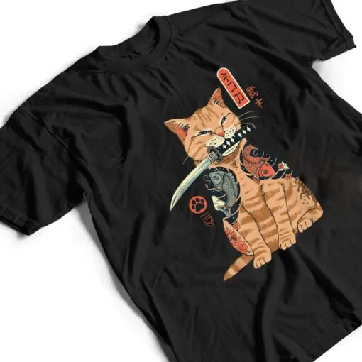 Yakuza Cat Japanese Samurai Sword Katana Japan Tiger Tattoo T Shirt