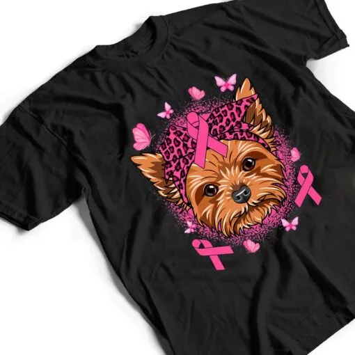 Yorkie Dog & Pink Ribbon Breast Cancer Awareness T Shirt