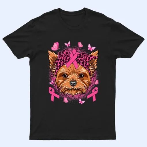 Yorkie Dog & Pink Ribbon Breast Cancer Awareness T Shirt