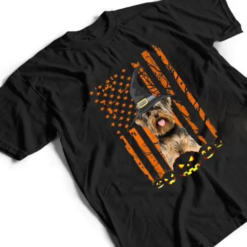 Yorkshire Terrier Dog Pumpkin American Flag Halloween Gifts T Shirt