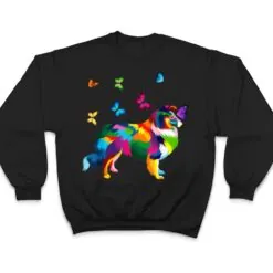 colored Sheltie colorful Shetland Sheepdog butterflies T Shirt colored Sheltie colorful Shetland Sheepdog butterflies T Shirt