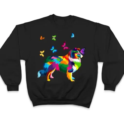 colored Sheltie colorful Shetland Sheepdog butterflies T Shirt