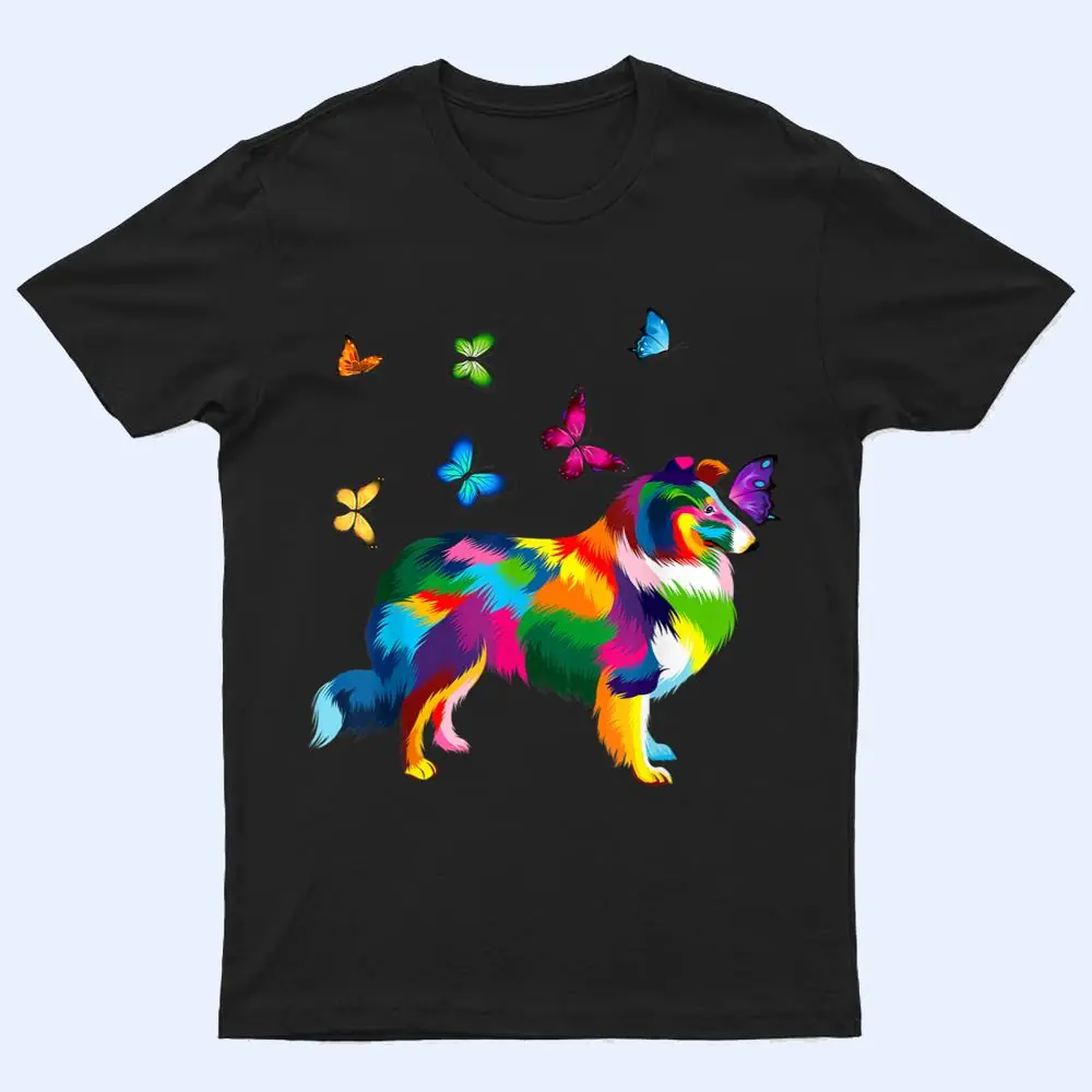colored Sheltie colorful Shetland Sheepdog butterflies T Shirt colored Sheltie colorful Shetland Sheepdog butterflies T Shirt