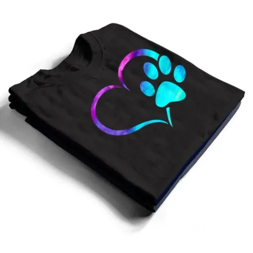 purple Cyan turquoise Dog Paw Print heart For Dogs Lover T Shirt