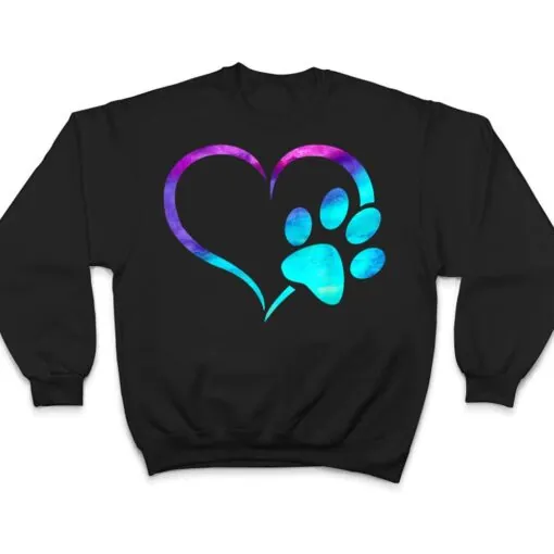 purple Cyan turquoise Dog Paw Print heart For Dogs Lover T Shirt