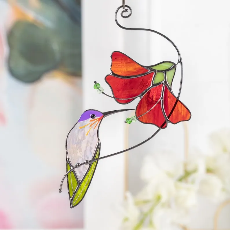 16555624-r-il-bd08f6-6621007891-il_794xN.6621007891_5f78 Hummingbird stained glass bird suncatcher Mom gifts Modern stained glass window hangings Custom stained glass flower suncatcher