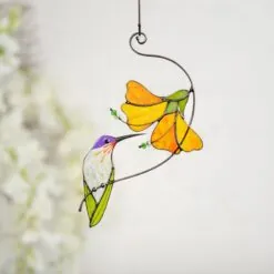 Hummingbird stained glass bird suncatcher Mom gifts Modern stained glass window hangings Custom stained glass flower suncatcher Hummingbird stained glass bird suncatcher Mom gifts Modern stained glass window hangings Custom stained glass flower suncatcher