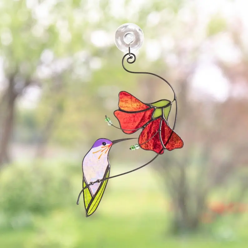 16555624-r-il-f612ac-6572898772-il_794xN.6572898772_pm4x Hummingbird stained glass bird suncatcher Mom gifts Modern stained glass window hangings Custom stained glass flower suncatcher