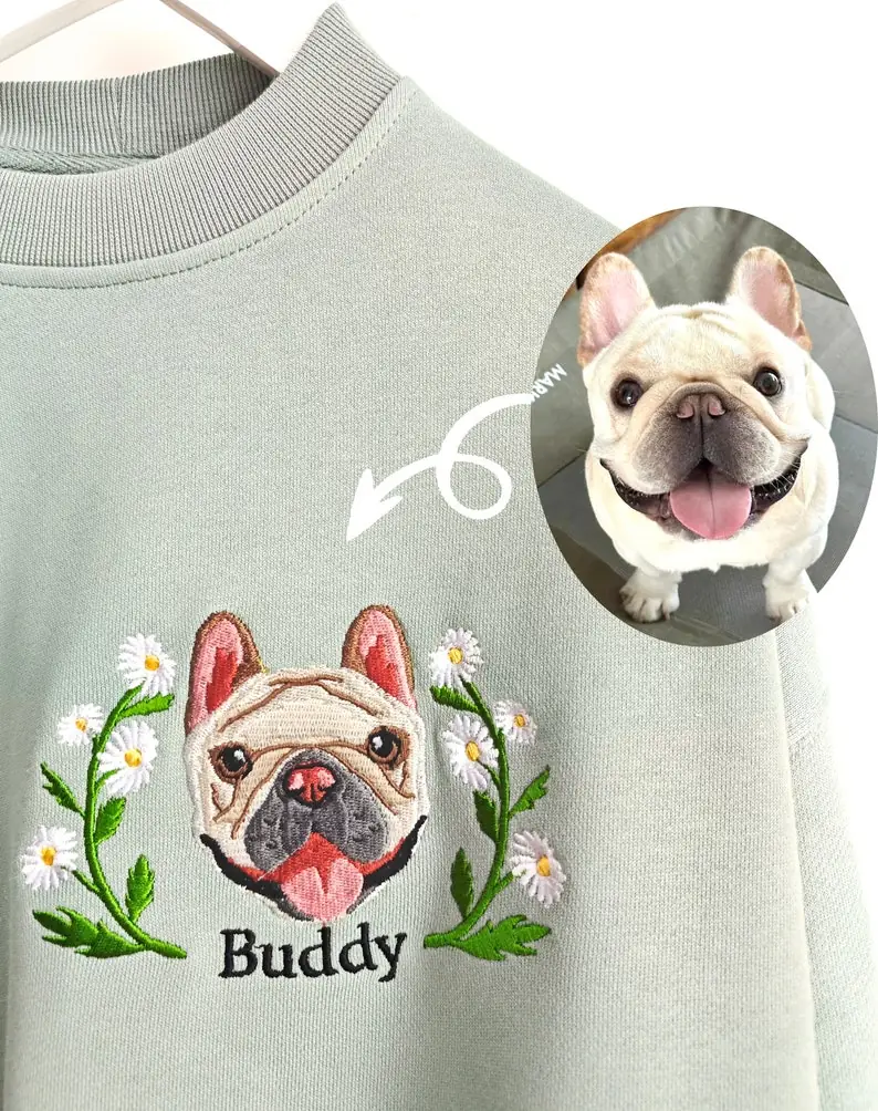Custom Dog Face Embroidered Sweatshirt, Cat Sweatshirt, Personalized Gift For Mom, Perdog sweatshirt, Mummy Dog's Gift