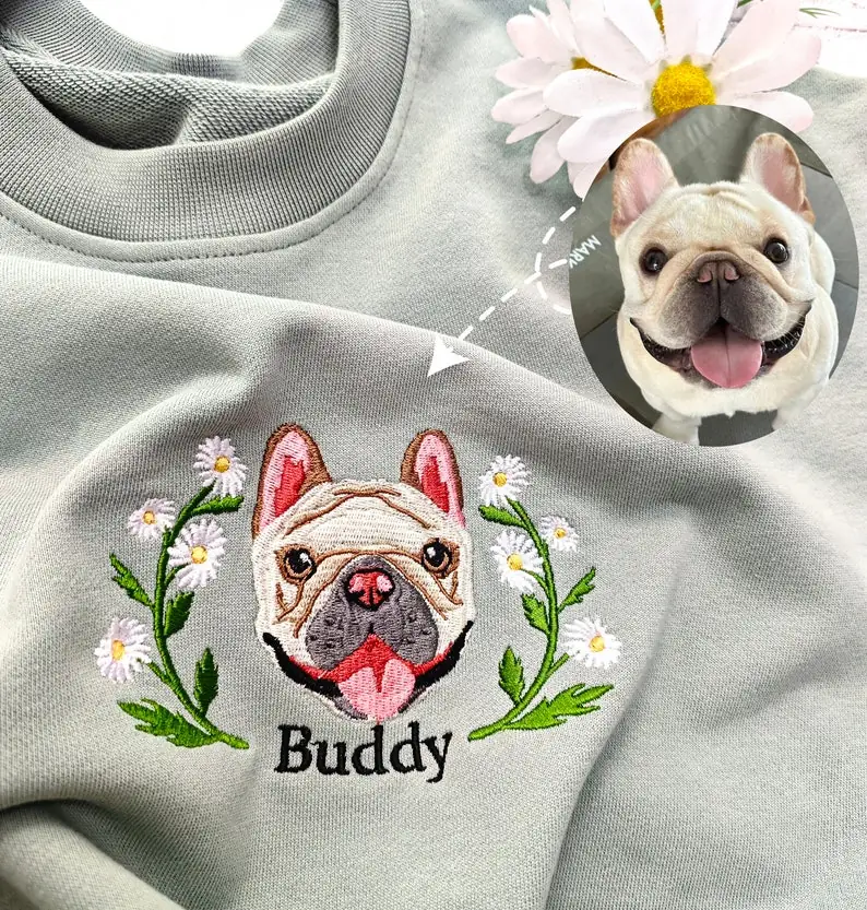Custom Dog Face Embroidered Sweatshirt, Cat Sweatshirt, Personalized Gift For Mom, Perdog sweatshirt, Mummy Dog's Gift