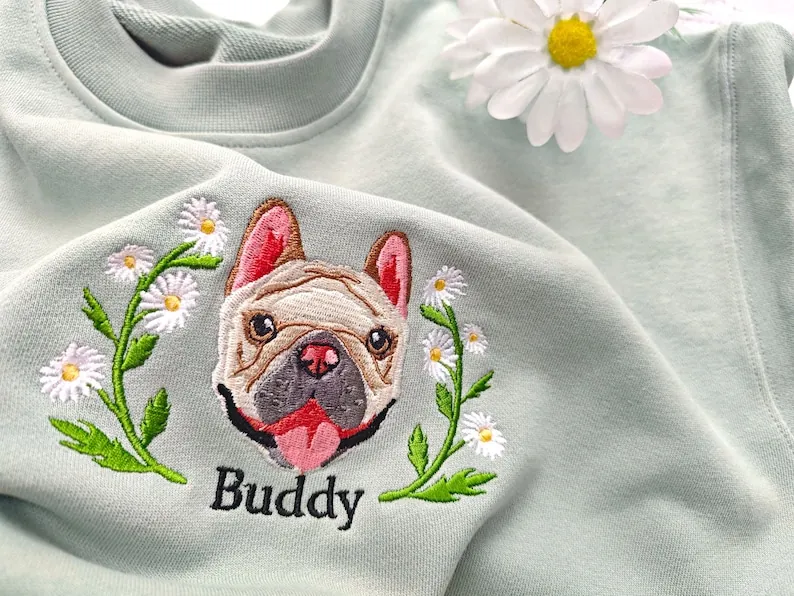 Custom Dog Face Embroidered Sweatshirt, Cat Sweatshirt, Personalized Gift For Mom, Perdog sweatshirt, Mummy Dog's Gift
