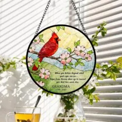 Memorial Cardinal Suncatcher, Custom Stained Glass Window Hanging, Grandma Loss Sympathy Gift, Cardinal Sign from Heaven, Remembrance Gift Memorial Cardinal Suncatcher, Custom Stained Glass Window Hanging, Grandma Loss Sympathy Gift, Cardinal Sign from Heaven, Remembrance Gift