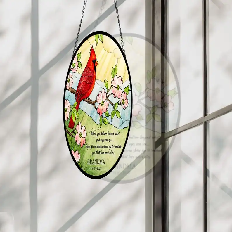 34403569-r-il-fa509f-6727216332-il_794xN.6727216332_qim5 Memorial Cardinal Suncatcher, Custom Stained Glass Window Hanging, Grandma Loss Sympathy Gift, Cardinal Sign from Heaven, Remembrance Gift