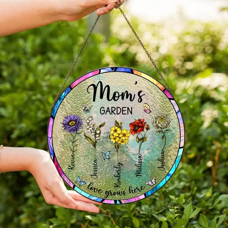 Personalized Grandma's Garden Gift For Grandma, Grandma Gift, Mother's Day Gift For Grandma, Nana Birth Month Flower Stain Glass Suncatcher
