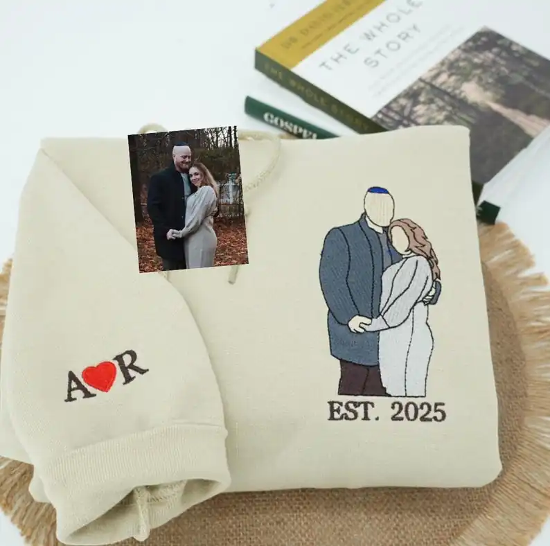 Personalized Embroidered Portrait Sweatshirt | Custom Photo Hoodie | Couple Sweatshirt | Memorial Hoodies with Pictures | Valentine's Gift