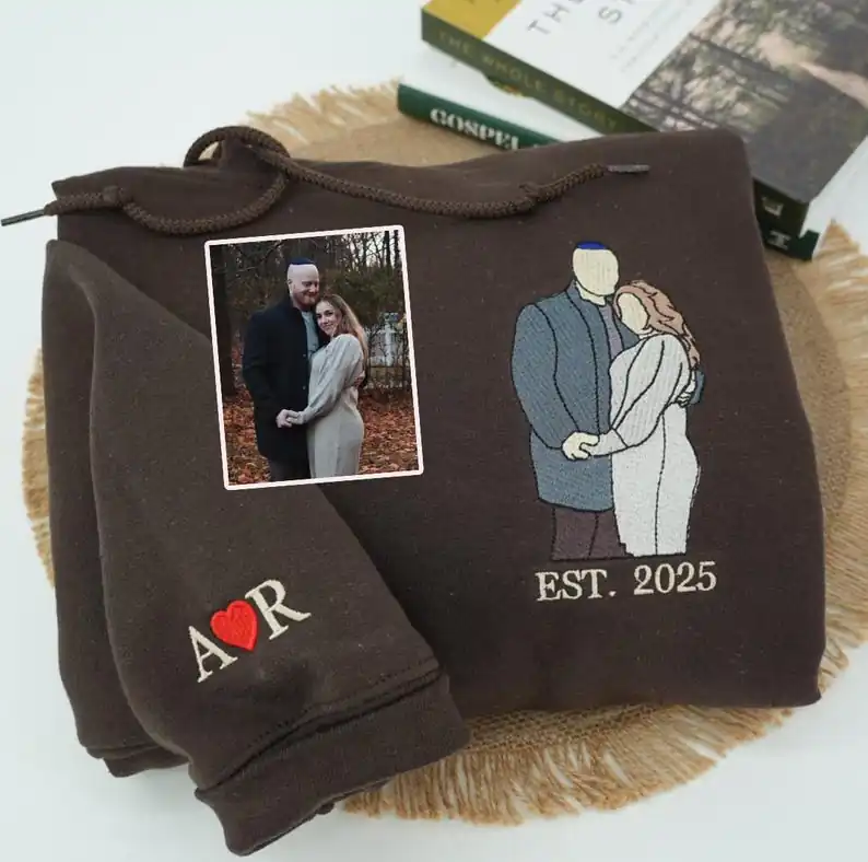 Personalized Embroidered Portrait Sweatshirt | Custom Photo Hoodie | Couple Sweatshirt | Memorial Hoodies with Pictures | Valentine's Gift