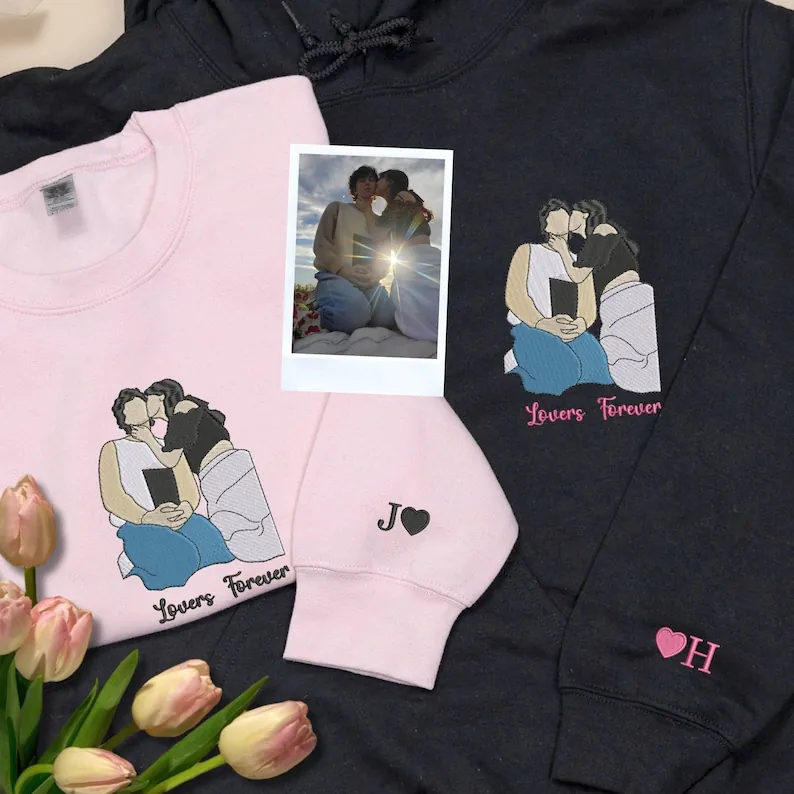 Personalized Embroidered Portrait Sweatshirt | Custom Photo Hoodie | Couple Sweatshirt | Memorial Hoodies with Pictures | Valentine's Gift
