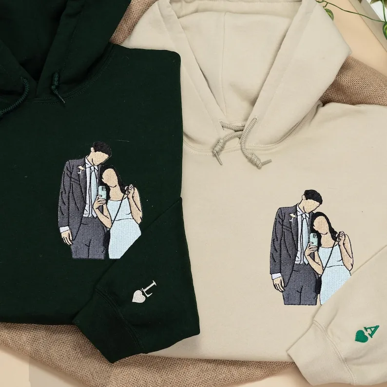 Personalized Embroidered Portrait Sweatshirt | Custom Photo Hoodie | Couple Sweatshirt | Memorial Hoodies with Pictures | Valentine's Gift