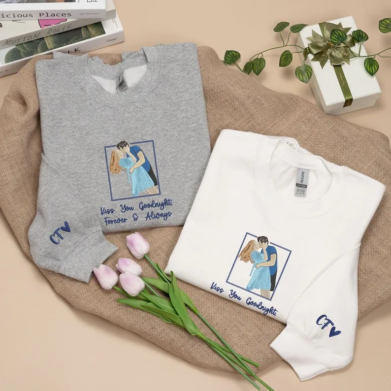 Personalized Embroidered Portrait Sweatshirt | Custom Photo Hoodie | Couple Sweatshirt | Memorial Hoodies with Pictures | Valentine's Gift