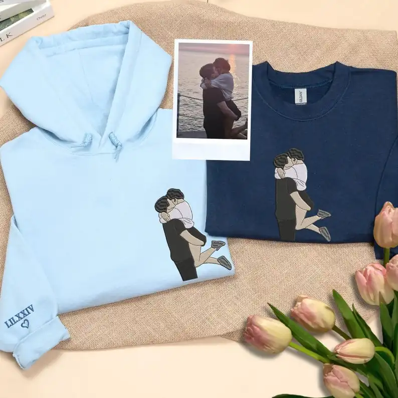 Personalized Embroidered Portrait Sweatshirt | Custom Photo Hoodie | Couple Sweatshirt | Memorial Hoodies with Pictures | Valentine's Gift