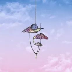 Mushrooms with Snail Stained Glass Window Hangings. Pink Suncatcher Mushrooms for Home Decoration. Perfect Gift for Friends or Coworkers. Mushrooms with Snail Stained Glass Window Hangings. Pink Suncatcher Mushrooms for Home Decoration. Perfect Gift for Friends or Coworkers.