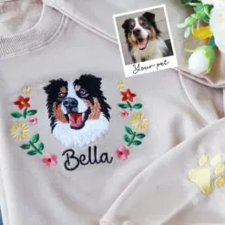 Home Custom Dog Portrait Embroidered Sweatshirt,Custom Pet Hoodie, Personalized Pet Face and Pet name Sweatshirt,Custom gift, Christmas gifts