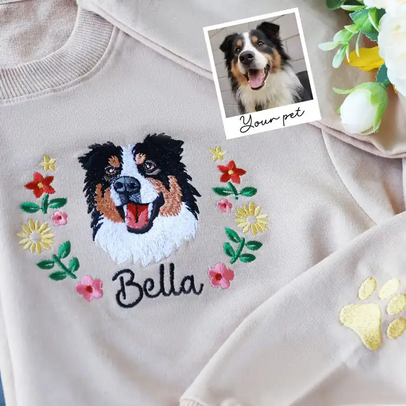 Custom Dog Portrait Embroidered Sweatshirt,Custom Pet Hoodie, Personalized Pet Face and Pet name Sweatshirt,Custom gift, Christmas gifts