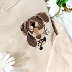 Custom Dog Portrait Embroidered Sweatshirt, Custom Embroidered Pet Hoodie, Personalized Pet Face and Pet name Sweatshirt, Gift For Mom