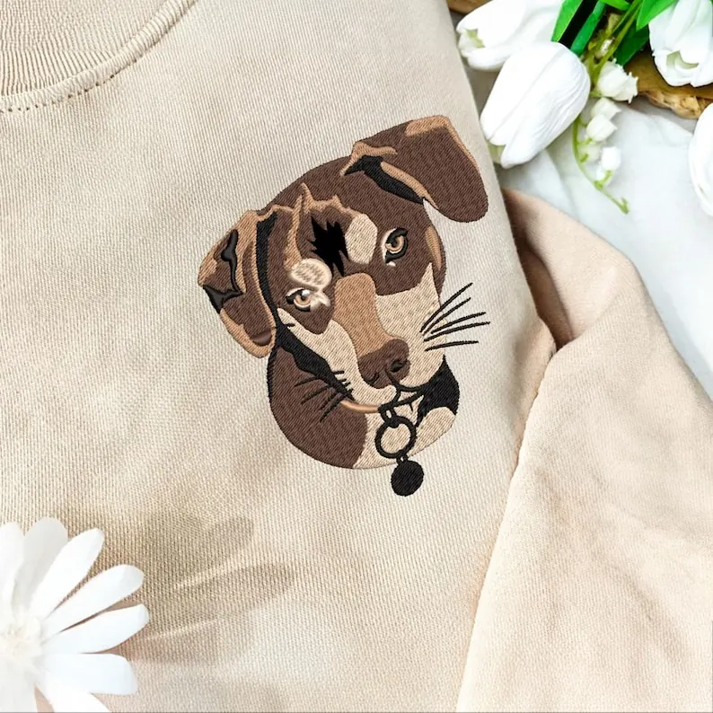 Custom Dog Portrait Embroidered Sweatshirt, Custom Embroidered Pet Hoodie, Personalized Pet Face and Pet name Sweatshirt, Gift For Mom