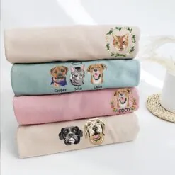 Custom Dog Portrait Embroidered Sweatshirt, Custom Embroidered Pet Hoodie, Personalized Pet Face and Pet name Sweatshirt, Gift For Mom