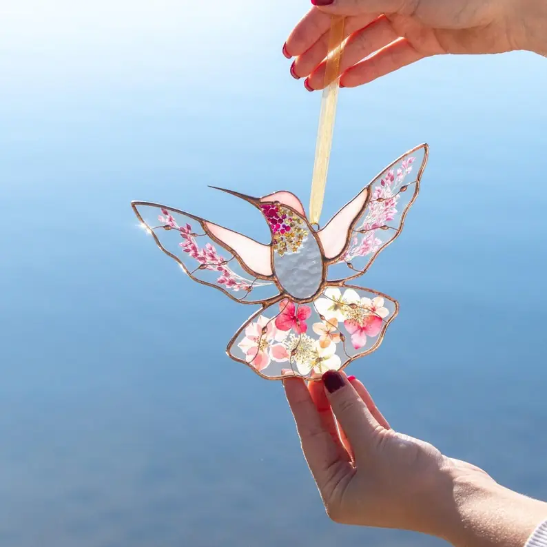 55486406-r-il-8c9342-6648333685-il_794xN.6648333685_8zyo Hummingbird Stained Glass Window Hangings Mothers Day Gift Pressed Flower Art Custom Stained Glass Hummingbird Suncatcher Gifts For Mom