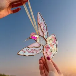 Hummingbird Stained Glass Window Hangings Mothers Day Gift Pressed Flower Art Custom Stained Glass Hummingbird Suncatcher Gifts For Mom Hummingbird Stained Glass Window Hangings Mothers Day Gift Pressed Flower Art Custom Stained Glass Hummingbird Suncatcher Gifts For Mom