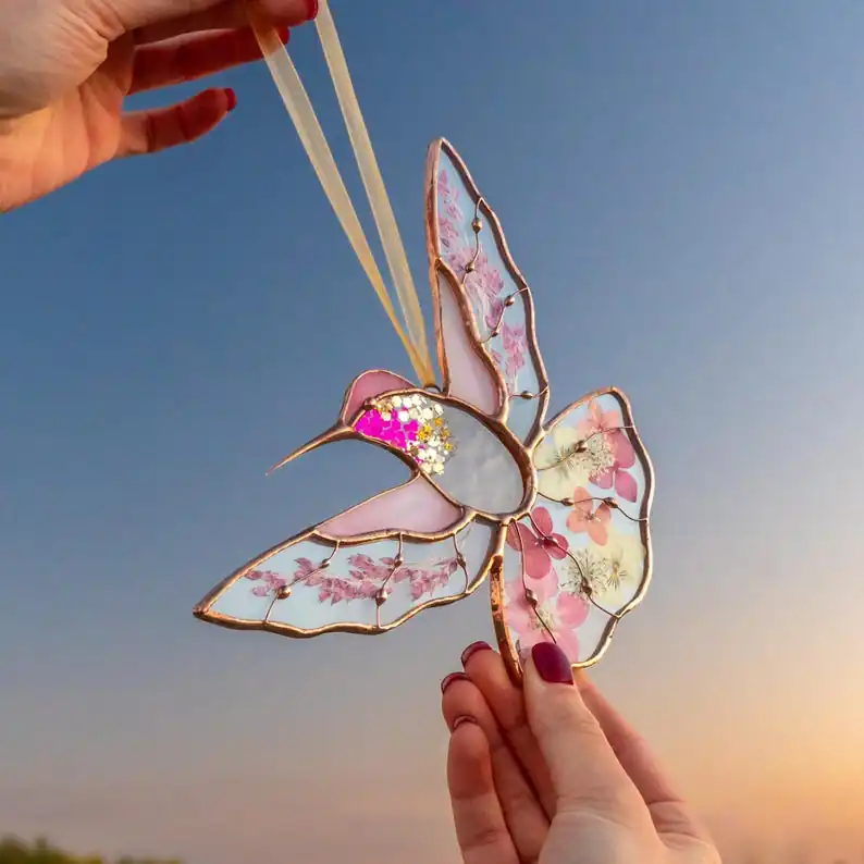 55486406-r-il-de2e0b-6375703682-il_794xN.6375703682_850x Hummingbird Stained Glass Window Hangings Mothers Day Gift Pressed Flower Art Custom Stained Glass Hummingbird Suncatcher Gifts For Mom